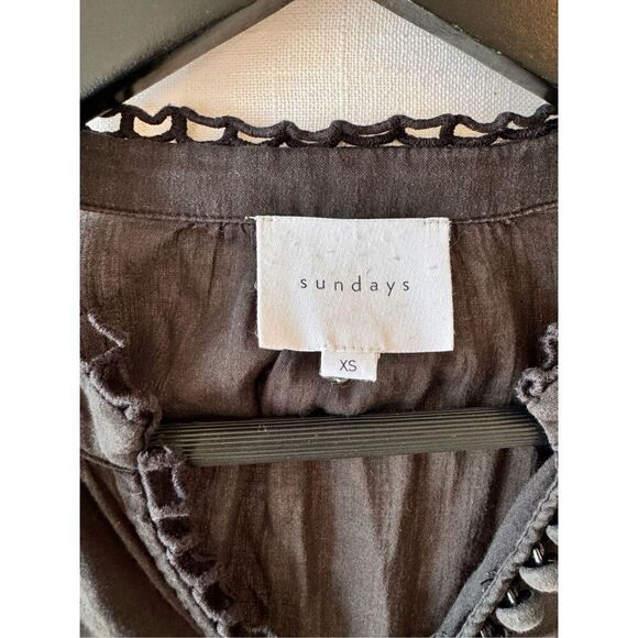 Anthropologie We are Sundays Cora Blouse Black Cotton Long Balloon Sleeve Size X - Picture 4 of 9